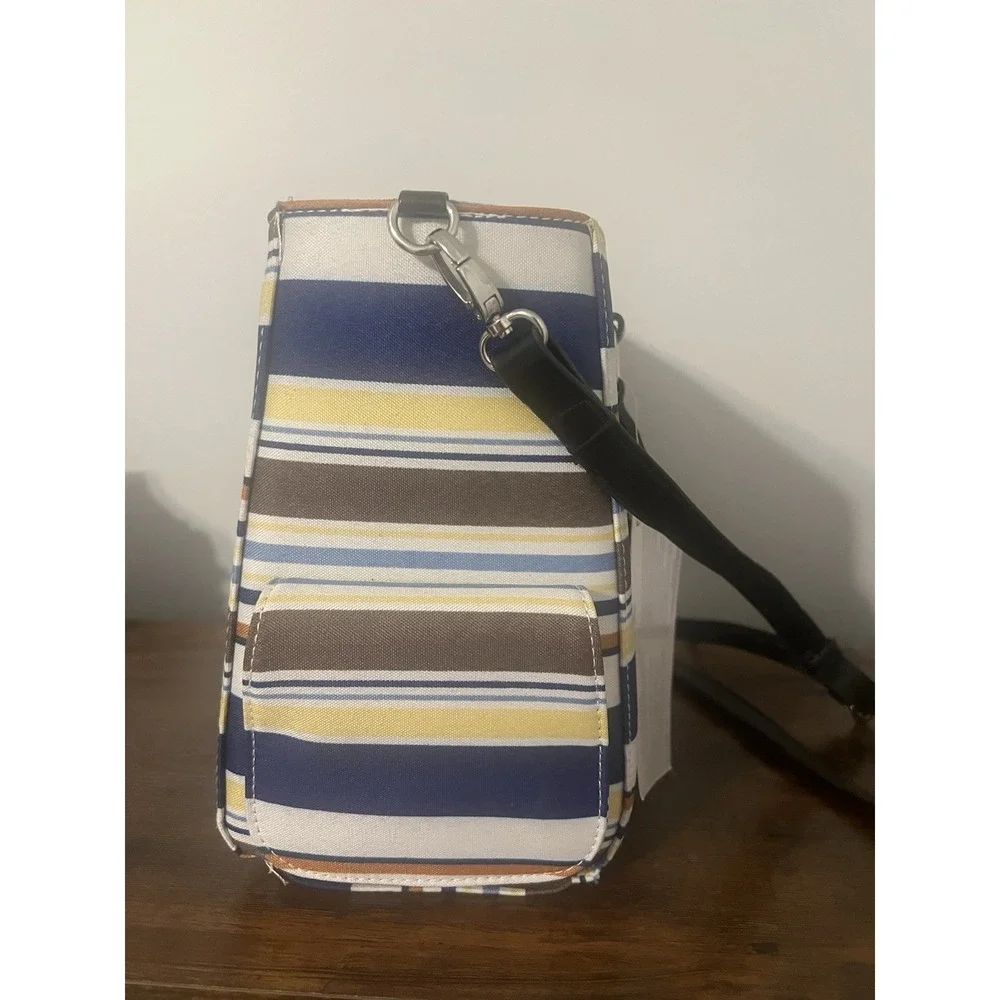 Primeware Insulated Wine Purse Tote Striped‎ Navy Yellow Bottle Carrier Bag NWT